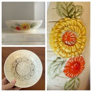 Vintage marigold dish 60’s 70’s bowl anthropologie vibes cream orange home decor